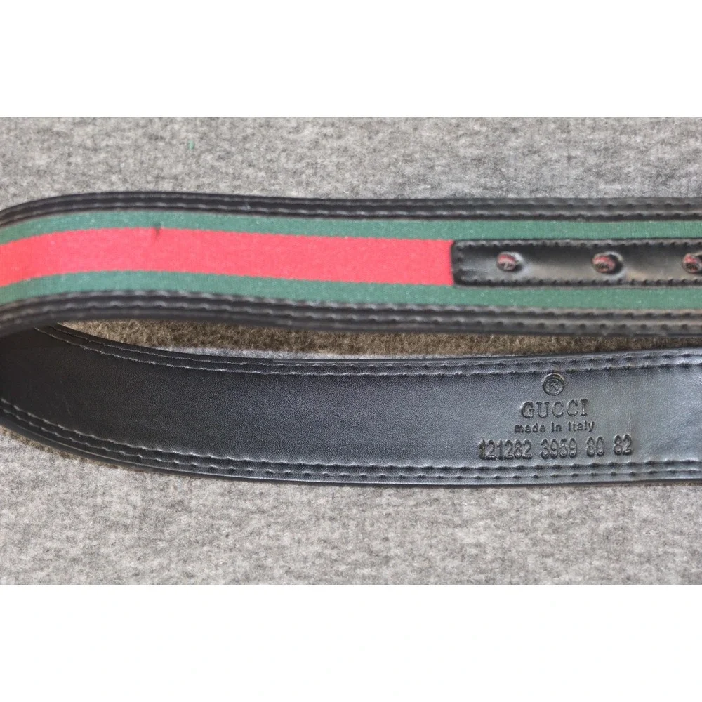 Gucci Green/Red Web Fabric & Leather, GG Logo Buckle Belt Size 44 / 110 cm